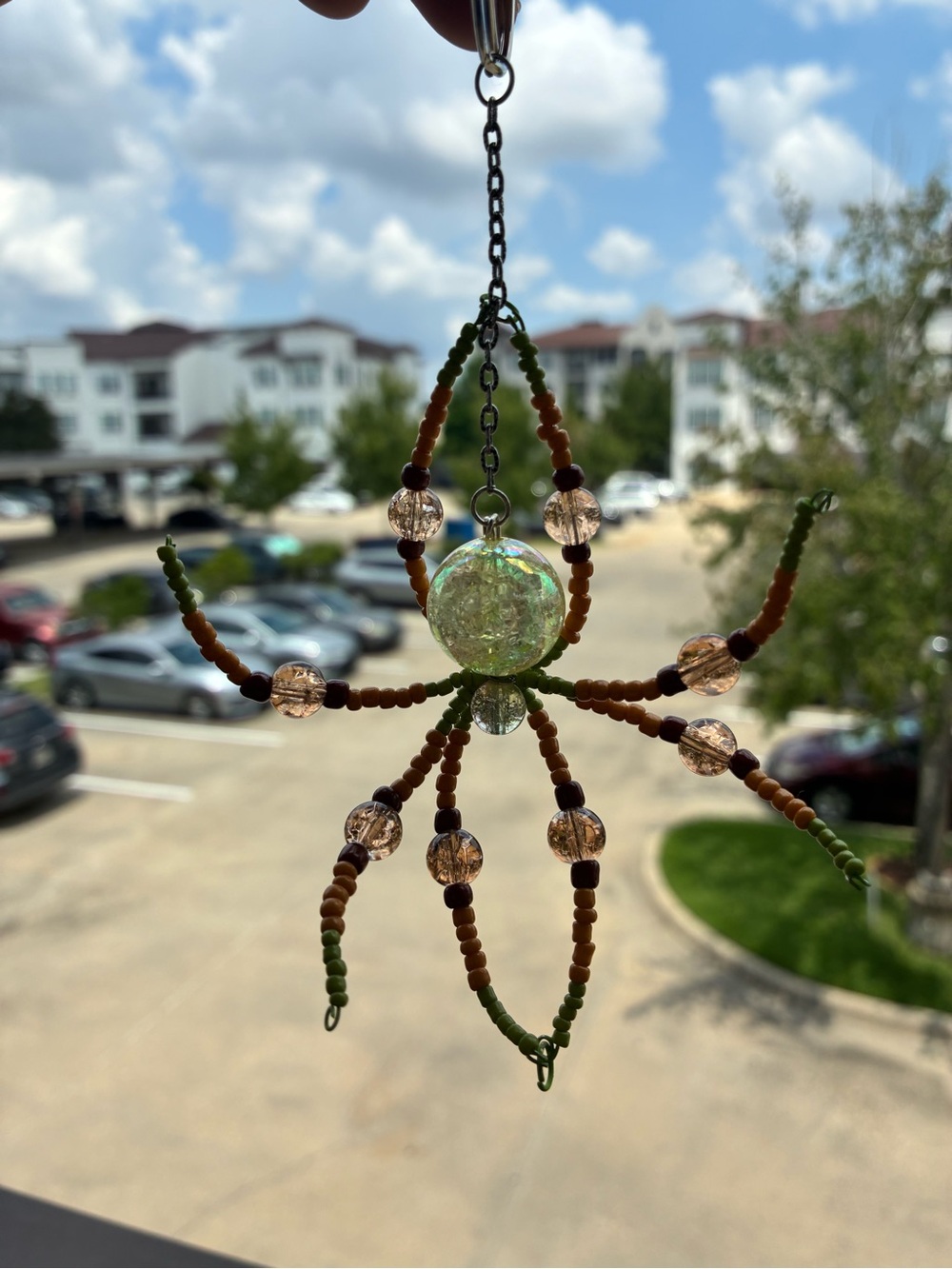 Handmade Keychain with Green and Brown Beads
